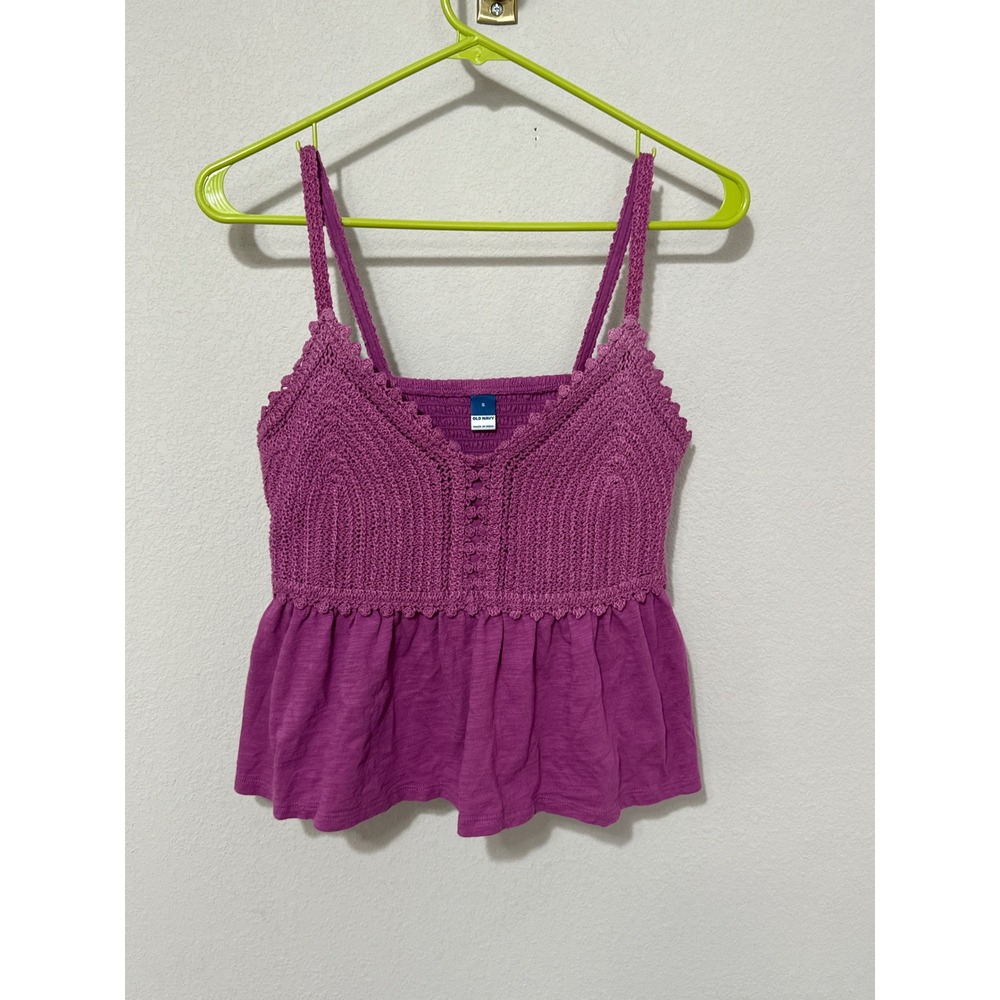 Old Navy Crochet Peplum Cami Women Small Purple‎ Boho Lace Smocked Top